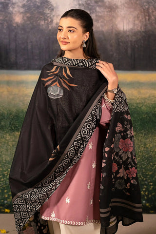 URGE - 3PC DHANAK EMBROIDERED SHIRT WITH TWILL PRINTED SHAWL AND TROUSER - HZG2390
