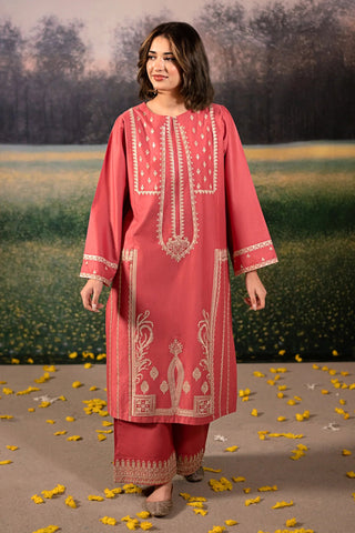 URGE - 3PC DHANAK EMBROIDERED SHIRT WITH TWILL PRINTED SHAWL AND TROUSER - HZG2389