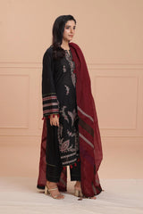 JAZMIN - 3PC DHANAK EMBROIDERED SHIRT WITH MANAAR PRINTED DUPATTA  AND TROUSER - HZG2452