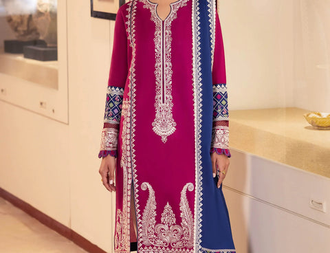 ZAHA - 3PC LAWN EMBROIDERED SHIRT WITH DIAMOND PRINTED DUPATTA AND TROUSER - HZG1606