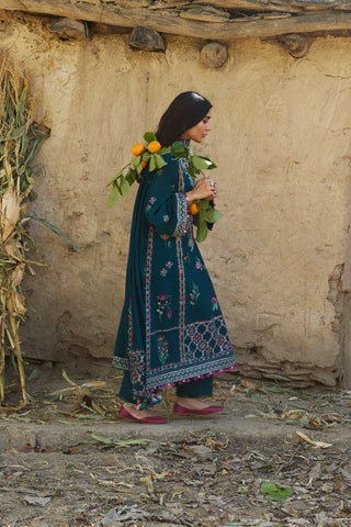 ZAHA - 3PC DHANAK EMBROIDERED SHIRT WITH DHANAK EMBROIDERED SHAWL AND TROUSER - HZG2316