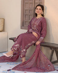 ALLYS - 3PC LAWN EMBROIDERED SHIRT WITH CHIFFON EMBROIDERED DUPATTA AND TROUSER - HZG2651