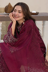 QALAMQAR - 3PC DHANAK SEQUIN EMBROIDERED SHIRT WITH ORGANZA EMBROIDERED DUPATTA  AND TROUSER - HZG2209