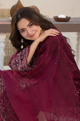 QALAMQAR - 3PC DHANAK SEQUIN EMBROIDERED SHIRT WITH ORGANZA EMBROIDERED DUPATTA  AND TROUSER - HZG2209