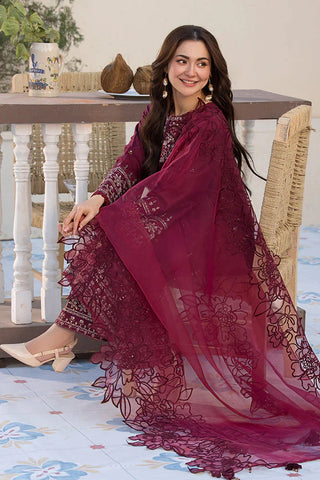 QALAMQAR - 3PC DHANAK SEQUIN EMBROIDERED SHIRT WITH ORGANZA EMBROIDERED DUPATTA  AND TROUSER - HZG2209