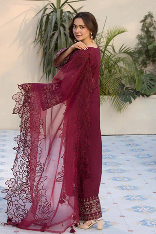 QALAMQAR - 3PC LAWN EMBROIDERED SHIRT WITH ORGANZA EMBROIDERED DUPATTA  AND TROUSER - HZG2209