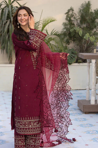 QALAMQAR - 3PC LAWN EMBROIDERED SHIRT WITH ORGANZA EMBROIDERED DUPATTA  AND TROUSER - HZG2209