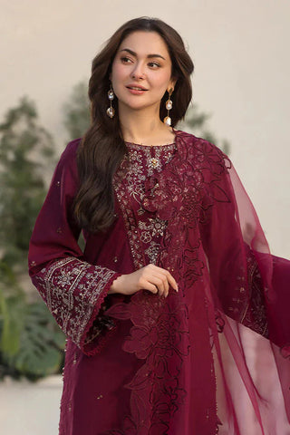 QALAMQAR - 3PC LAWN EMBROIDERED SHIRT WITH ORGANZA EMBROIDERED DUPATTA  AND TROUSER - HZG2209
