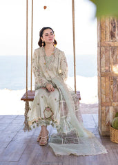 QALAMKAR - 3PC LAWN EMBROIDERED SHIRT WITH ORGANZA PRINTED DUPATTA AND TROUSER - HZG2737