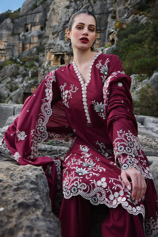 IMAGE - 3PC LAWN EMBROIDERED SHIRT WITH MANAAR EMBROIDERED DUPATTA AND TROUSER - HZG2165