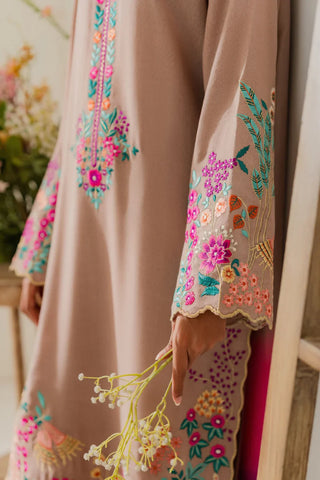 VINTAGE - 3PC DHANAK EMBROIDERED SHIRT WITH TYE AND DYE CHIFFON DUPATTA AND TROUSER - HZU2466
