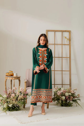 BATIK - 3PC DHANAK EMBROIDERED SHIRT WITH CHIFFON DUPATTA AND TROUSER - HZU2591