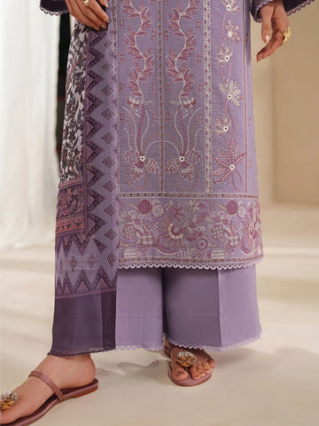 GARNET - 3PC DHANAK EMBROIDERED SHIRT WITH TWILL PRINTED SHAWL AND TROUSER - HZU2483