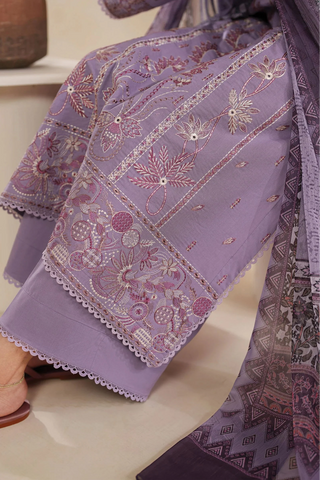 GARNET - 3PC DHANAK EMBROIDERED SHIRT WITH TWILL PRINTED SHAWL AND TROUSER - HZU2483