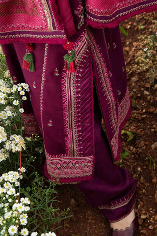FLORENT - 3PC DHANAK EMBROIDERED SHIRT WITH TWILL PRINTED SHAWL AND TROUSER - HZG2324