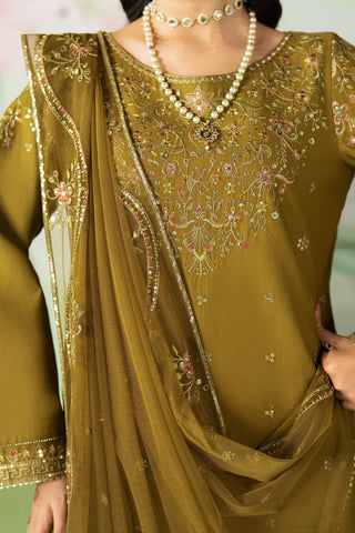 NAQSHI - 3PC DHANAK EMBROIDERED SHIRT WITH COTTON NET EMBROIDERED DUPATTA AND TROUSER - HZG2399