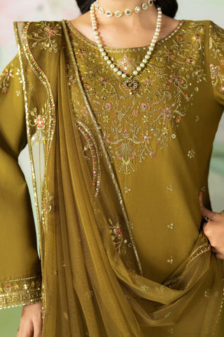NAQSHI - 3PC DHANAK EMBROIDERED SHIRT WITH COTTON NET EMBROIDERED DUPATTA AND TROUSER - HZG2399