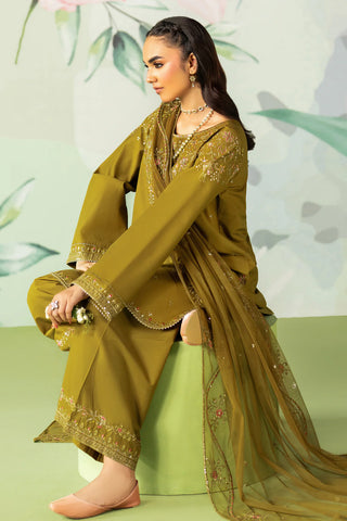 NAQSHI - 3PC DHANAK EMBROIDERED SHIRT WITH COTTON NET EMBROIDERED DUPATTA AND TROUSER - HZG2399