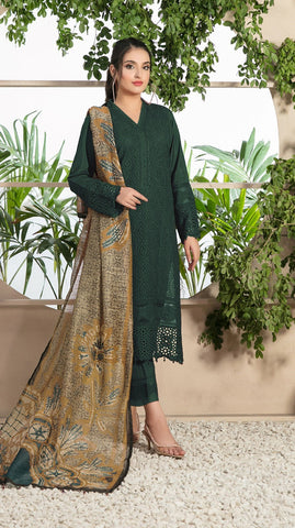 CHARIZMA - 3PC LAWN EMBROIDERED SHIRT WITH ORGANZA SEQUENCE DIGITAL PRINTED DUPATTA - HZG1133