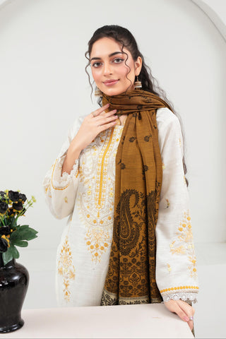 URGE - 3PC KHADDAR EMBROIDERED SHIRT WITH PASHMINA PRINTED SHAWL AND TROUSER - HZG2030