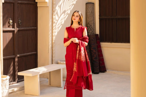 MIRAKHI - 3PC LAWN CHIKANKAARI EMBROIDERED SHIRT WITH JACQUARD PRINTED DUPATTA AND TROUSER - HZG2136