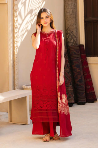 MIRAKHI - 3PC LAWN CHIKANKAARI EMBROIDERED SHIRT WITH JACQUARD PRINTED DUPATTA AND TROUSER - HZG2136