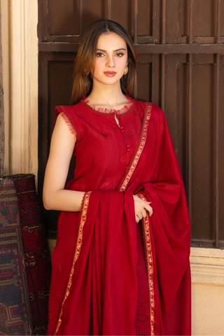 MIRAKHI - 3PC LAWN CHIKANKAARI EMBROIDERED SHIRT WITH JACQUARD PRINTED DUPATTA AND TROUSER - HZG2136