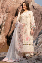 MAHNUR - 3PC LAWN LASERCUT EMBROIDERED SHIRT WITH KHADI NET EMBROIDERED DUPATTA AND TROUSER - HZG2710