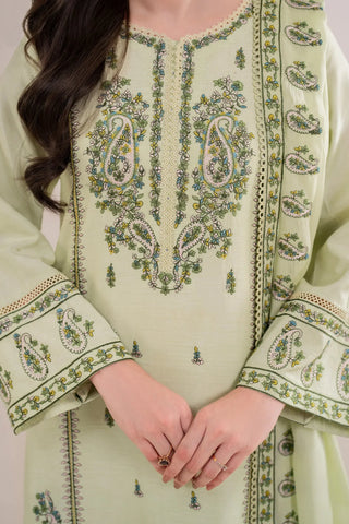 GARNET - 3PC DHANAK EMBROIDERED SHIRT WITH DHANAK EMBROIDERED SHAWL AND TROUSER - HZG2404
