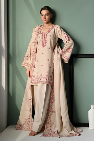 BATIK - 3PC DHANAK EMBROIDERED SHIRT WITH DHANAK EMBROIDERED SHAWL & TROUSER - HZU2565