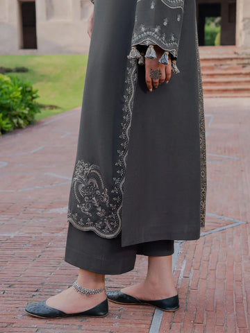 IZEL - 3PC DHANAK EMBROIDERED SHIRT WITH TWILL PRINTED SHAWL AND TROUSER - HZU2582