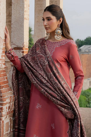 IZEL - 3PC DHANAK EMBROIDERED SHIRT WITH TWILL PRINTED SHAWL AND TROUSER - HZU2581
