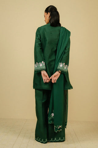 ZARA SHAHJAHAN - 3PC DHANAK EMBROIDERED SHIRT WITH CHIFFON EMBROIDERED DUPPATA AND TROUSER - HZG1824
