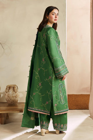 ZARA SHAH JAHAN - 3PC DHANAK EMBROIDERED SHIRT WITH TWILL PRINTED SHAWL AND TROUSER - HZG1474