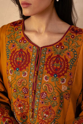 ZARA SHAHJAHAN - 3PC DHANAK EMBROIDERED SHIRT WITH DHANAK EMBROIDERED SHAWL AND TROUSER - HZG1380