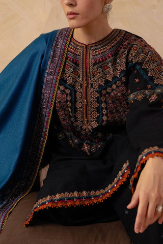 ZARA SHAH JAHAN - 3PC DHANAK EMBROIDERED SHIRT WITH TWILL PRINTED DUAPTTA AND TROUSER - HZG1473