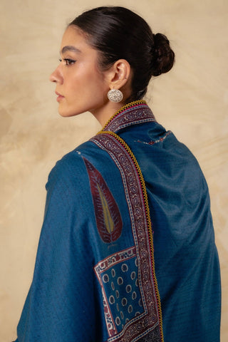 ZARA SHAH JAHAN - 3PC DHANAK EMBROIDERED SHIRT WITH TWILL PRINTED DUAPTTA AND TROUSER - HZG1473