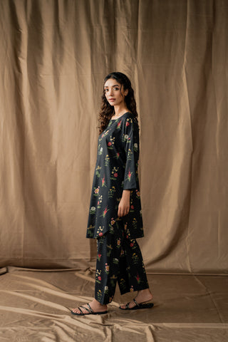 REPUBLIC WOMENSWEAR - 2PC KARANDI PRINTED SHIRT WITH KARANDI PRINTED TROUSER - HZG1817