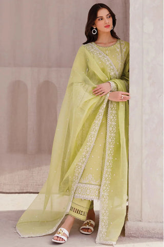 JAZMIN - 3PC LAWN EMBROIDERED SHIRT WITH ORGANZA EMBROIDERED DUPATTA AND TROUSER - HZG2157