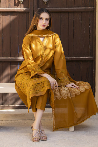MIRAKHI - 3PC LAWN CHIKANKAARI EMBROIDERED SHIRT WITH JACQUARD PRINTED DUPATTA AND TROUSER - HZG2135