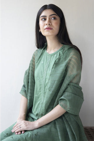 DYOT - 3PC LAWN EMBROIDERED SHIRT WITH ORGANZA DUPATTA AND TROUSER - HZG1230