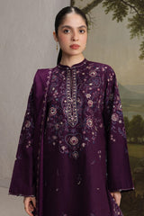 ZARA SHAHJAHAN - 3PC DHANAK EMBROIDERED SHIRT DHANAK EMBROIDERED SHAWL AND TROUSER - HZG3163