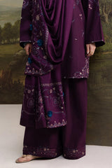 ZARA SHAHJAHAN - 3PC DHANAK EMBROIDERED SHIRT DHANAK EMBROIDERED SHAWL AND TROUSER - HZG3163