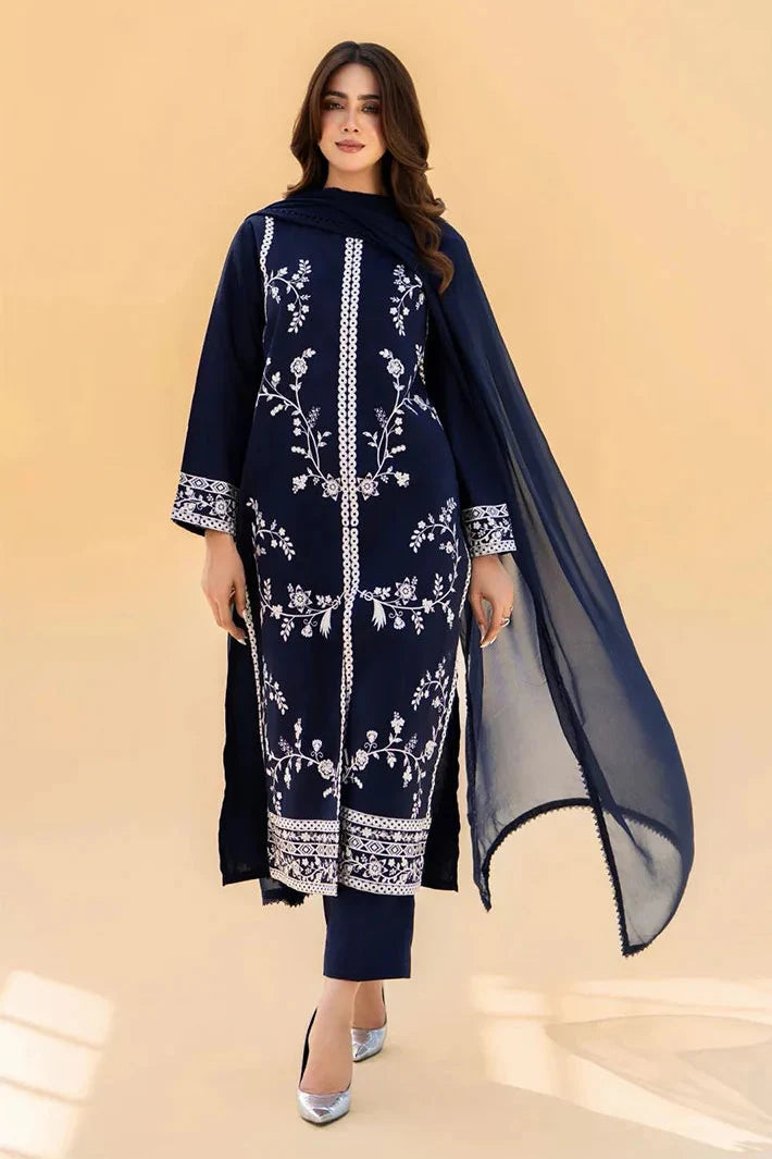 LAZULI - 3PC DHANAK EMBROIDERED SHIRT WITH CHIFFON DUPATTA AND TROUSER - HZG2609