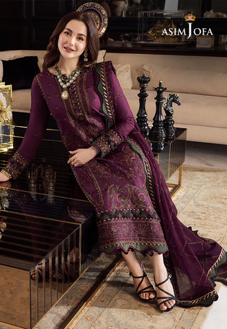 ASIM JOFA - 3PC DHANAK EMBROIDERED SHIRT WITH DHANAK EMBROIDERED DUPATTA AND TROUSER - HZU2426