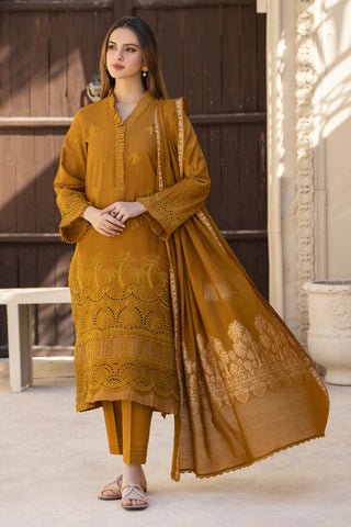 MIRAKHI - 3PC LAWN CHIKANKAARI EMBROIDERED SHIRT WITH JACQUARD PRINTED DUPATTA AND TROUSER - HZG2135
