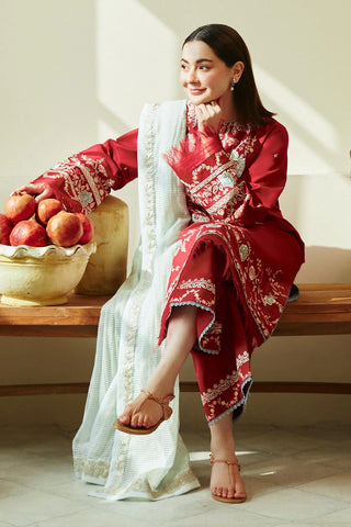 ZARA SHAHJAHAN - 3PC LAWN EMBROIDERED SHIRT WITH NET ORGANZA EMBROIDERED DUPATTA AND TROUSER - HZG2092