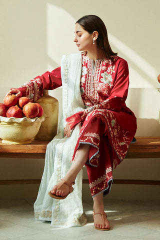 ZARA SHAHJAHAN - 3PC LAWN EMBROIDERED SHIRT WITH NET ORGANZA EMBROIDERED DUPATTA AND TROUSER - HZG2092