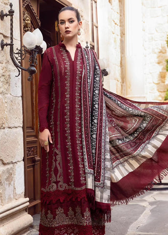 MARIA B - 3PC DHANAK EMBROIDERED SHIRT WITH TWILL PRINTED SHAWL AND TROUSER - HZG1482