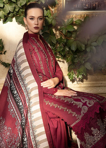 MARIA B - 3PC DHANAK EMBROIDERED SHIRT WITH TWILL PRINTED SHAWL AND TROUSER - HZG1482